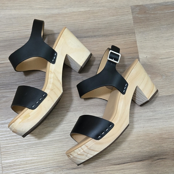 Nisolo Boho Black Leather Sandals with Wood Sole Clog Size 9 - Picture 10 of 13